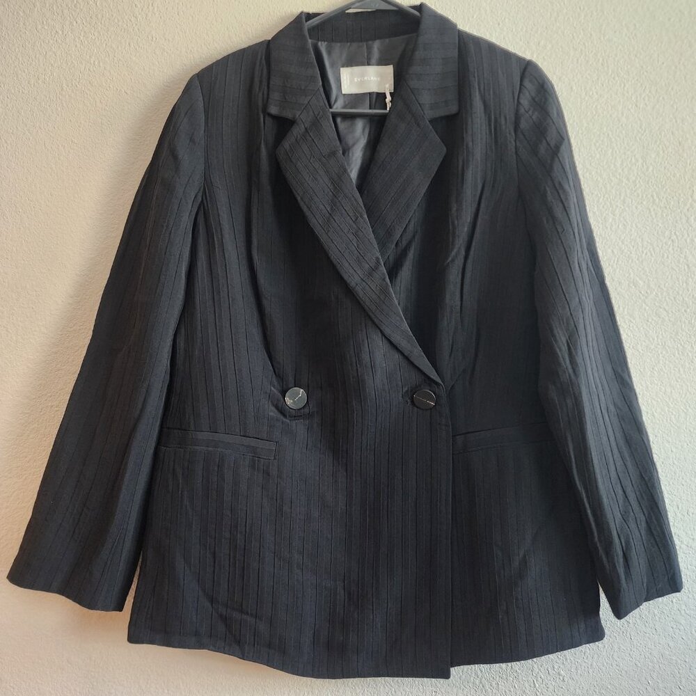 Everlane Blazer Womens 4 Black Pinstripe Drapey Linen Blend Office Jacket New